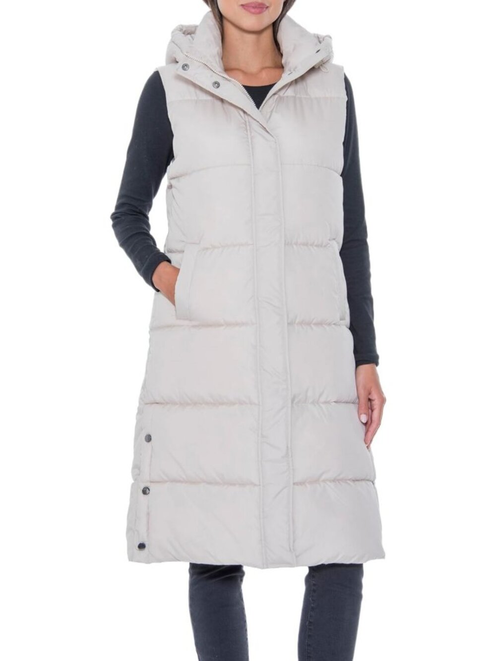 Cozy Hooded Long Puffer Vest | Sleeveless Faux Down Winter Jacket for Women